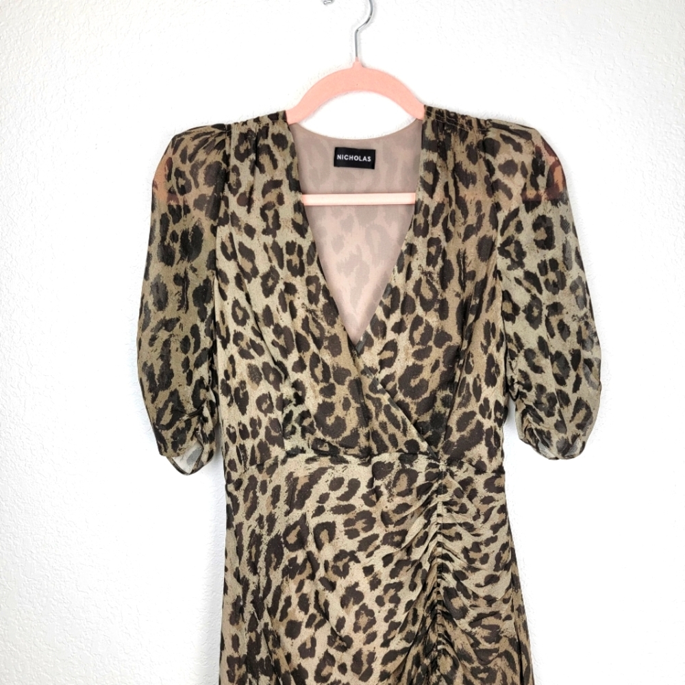Nicholas Tea Midi Dress Leopard Print With Slit Xs - image 6